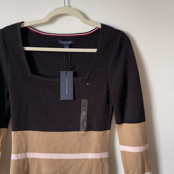 NWT Tommy Hilfiger Essential Stripe Square Neck Sweater In Black Size S - Picture 4 of 6